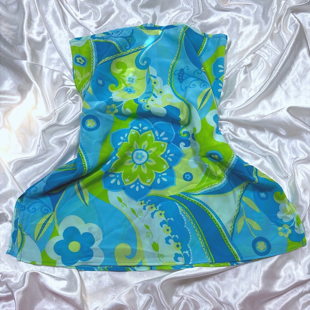 y2k Mini Skirt Blue Green Excellent D.EIGHT Psychedelic Floral Paisley Print L